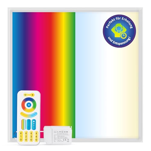 LECOM LED Panel 62x62 RGB+CCT 3000-6000K mit Fernbedienung Dimmbar Auswahl Farbe und Lichttemperatur Deckenleuchten Einbauleuchten Rasterdecke von LECOM