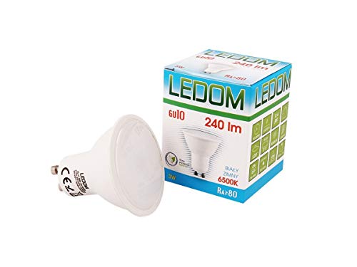 1 Stück LEDOM GU10 3W SMD LED Leuchtmittel Kaltweiß 6500K 240 Lumen 220-240V Ø50 Spot Strahler Einbauleuchte Energiesparlampe Glühlampe Transparent von LED-Line