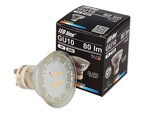 LED-Line 3x GU10 1W LED Leuchtmittel 120° SMD 2700K Warmweiß 80 Lumen Spot Strahler Glass Einbauleuchte Energiesparlampe Glühlampe von LED-Line