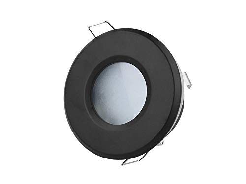 LED-Line IP65 Deckenleuchte Einbaurahmen 83Ø Wasserdicht Einbaustrahler Lampe Spot Einbau Leuchte Rund Schwarz aus Aluminium mit Fassung GU10 5W Leuchtmittel Warmweiß von LED-Line