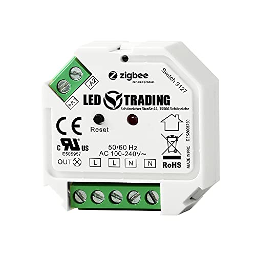 LED TRADING ZigBee 3.0 Unterputz Schalter, 1 Kanal für 230V max. 200W LED 400W Halogen mit Taster-Anschluss schaltbare Lampen, Trafos & Leuchten mit Neutralleiter Anschluss (Schaltaktor für Taster) von LED TRADING