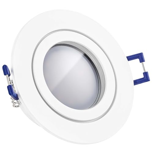 IP44 LED Einbaustrahler Set Weiß matt mit 5W LED GU10 Leuchtmittel - warmweiss - 120° Abstrahlwinkel - Feuchtraum/Badezimmer - LED Spot 5 Watt - Einbauleuchte rund von LEDANDO