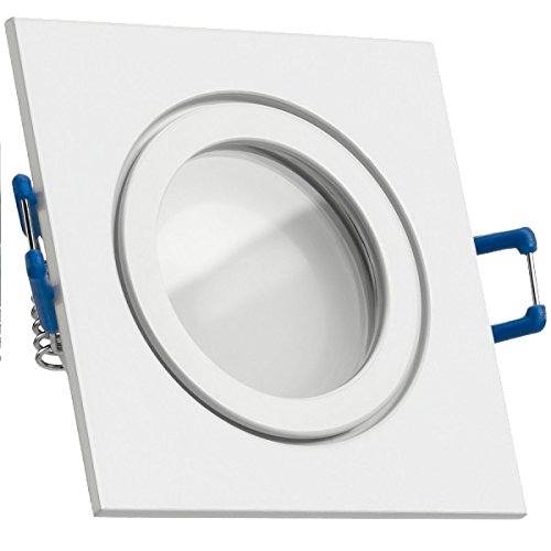 LEDANDO IP44 LED Einbaustrahler Set Weiß mit LED GU10 Markenstrahler 5W - warmweiss - 120° Abstrahlwinkel - Feuchtraum/Badezimmer - 35W Ersatz - A+ - LED Spot 5 Watt - Einbauleuchte eckig von LEDANDO