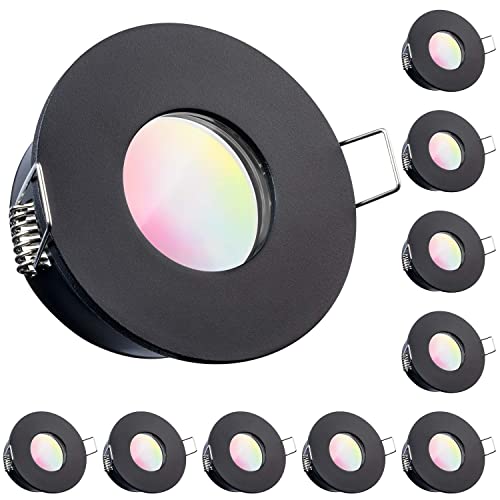 LEDANDO 10er IP65 RGB CCT LED Einbaustrahler Set extra flach in schwarz mit 5W Leuchtmittel RGB + Warm bis Kaltweiß - inkl. WiFi APP-Steuerung - Tuya Smart Life - Badezimmer von LEDANDO