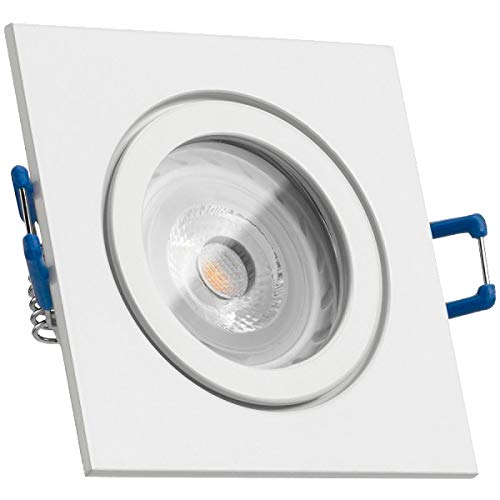 LEDANDO IP44 LED Einbaustrahler Set Weiß mit LED GU10 Markenstrahler 7W - warmweiss - 30° Abstrahlwinkel - Feuchtraum/Badezimmer - 50W Ersatz - A+ - LED Spot 7 Watt - Einbauleuchte eckig von LEDANDO