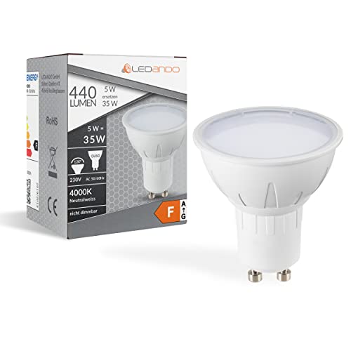 NEUTRALWEISS - 4000K - LEDANDO GU10 COB LED Strahler 7W - 580lm - 30° Abstrahlwinkel - Reflektor - 50W Ersatz - Energieeffizienzklasse A+ [ 7 W LED Spot - LED Leuchtmittel - LED Strahler 7 Watt Akzentbeleuchtung] von LEDANDO