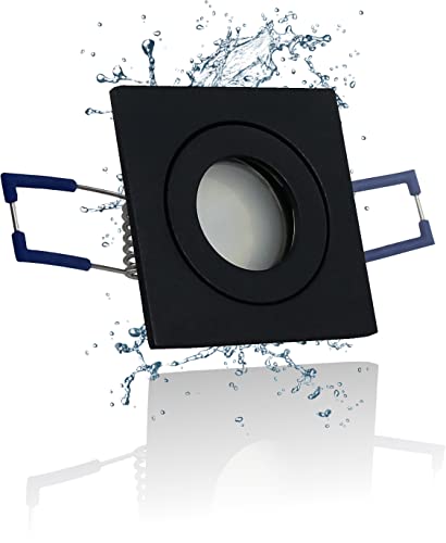 LEDFULL® Premium IP44 Mini Einbaustrahler Eckig Schwarz Set inkl. LED Flach Modul 230V Dimmbar MR11 35 mm Spot 3W Kaltweiß/Bad Deckenstrahler Aussenbereich geeignet von LEDFULL