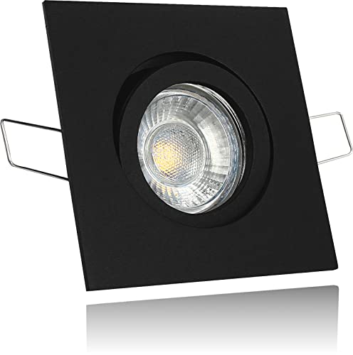 LEDFULL® Premium LED Deckenstrahler 230V Dimmbar GU10 Spot Warmweiß 5W - Hell & Sparsam/Einbaustrahler Schwarz eckig schwenkbar / 50W Strahler Ersatz von LEDFULL