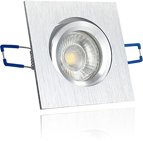 LEDFULL® Premium LED Deckenstrahler Dimmbar Set inkl. 230V GU10 5W Spot Warmweiß/Alu gebürstet Einbaustrahler eckig schwenkbar / 50W Strahler Ersatz von LEDFULL