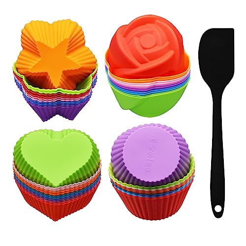 48pcs Muffinformen,Muffinform Silikon Muffinförmchen, Wiederverwendbare Silikonform Muffins Muffin Backformen Backförmchen Muffin Backform (Stile 2) von LEEWYOU