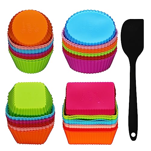 LEEWYOU 48pcs Muffinformen,Muffinform Silikon Muffinförmchen, Wiederverwendbare Silikonform Muffins Muffin Backformen Backförmchen Muffin Backform (Stile 1) von LEEWYOU