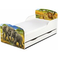 Einzelbett aus Holz - Safari - Kinderbett mit Schubladen und Matratze + Lattenrost (140/70 cm) von LEOMARK
