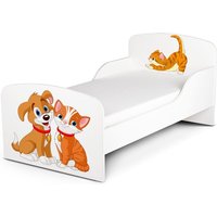 Holz Funktionsbett für Kinder - Hund und Katze- Kinderbett mit Matratze und Lattenrost (140/70 cm) von LEOMARK