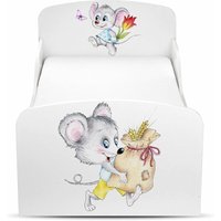 Holz Funktionsbett für Kinder - UV-Druck: Glückliche Mäuse - Kinderbett mit Matratze und Lattenrost (140/70 cm) von LEOMARK