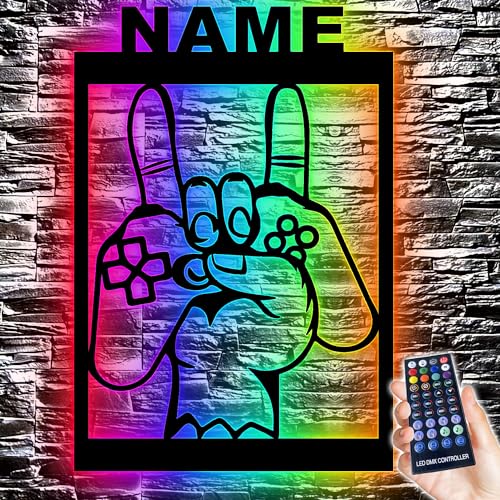 Gaming Led Schild in RGB Beleuchtung - Personalisiert NAME auf Holz - Gamer Geschenke - Besondere Geschenke für Videospiel - Zimmer Beleuchtung Wand Lampe von LEON FOLIEN