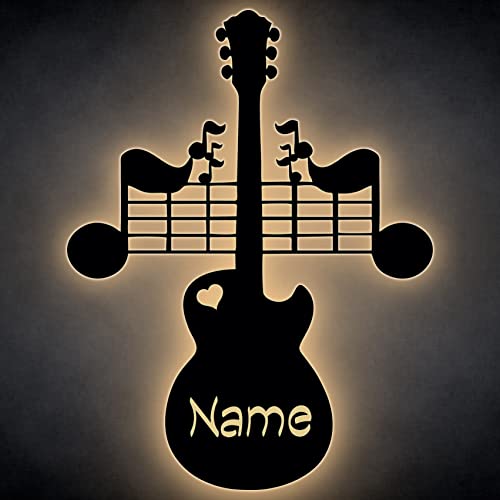 LEON FOLIEN LED Gitarren Aus MDF Holz Deko Wand-Lampe Nachtlicht Dekoration Geschenke personalisiert mit Namen für Musiker Gitarristen von LEON FOLIEN