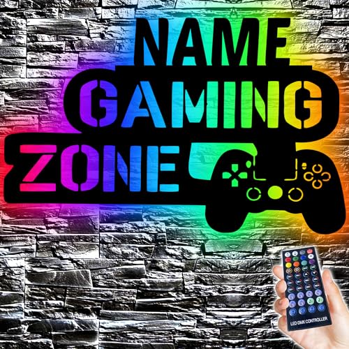 Led Gaming Zone Schild RGB Gamer Geschenkidee personalisiert Mit Name Zimmer Beleuchtung Wand Lampe - Deko - Besondere Geschenke für Videospiel Fans - Jungs Männer Freund von LEON FOLIEN