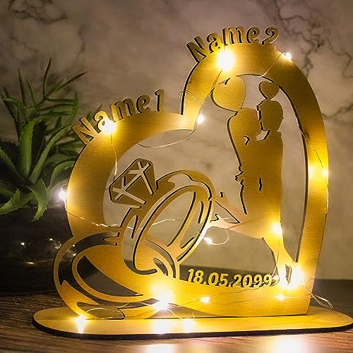 Led Geldgeschenk Herzen Ringe Partner Geschenke mit Personalisierung 2 Namen & Datum - Hochzeitsgeschenk - brautpaar - Jubiläum - Verlobung - Hochzeit - Geschenkideen - zum Jahrestag - Tischdeko von LEON FOLIEN