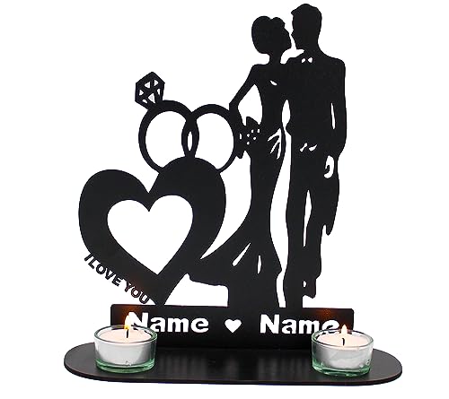 Teelichthalter i Love You Herz ich Liebe Dich - Liebesgeschenk personalisiert mit Namen Geschenk zur Hochzeit oder zum Jahrestag - in 7 Farben - Tischdeko von LEON FOLIEN