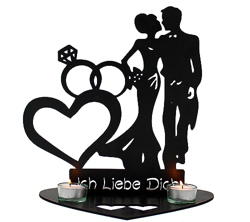 Teelichthalter ich Liebe Dich - i Love You Hochzeitsgeschenk Liebesgeschenk Herz Individuelles Geschenk zur Hochzeit oder zum Jahrestag in 7 Farben - Tischdeko von LEON FOLIEN