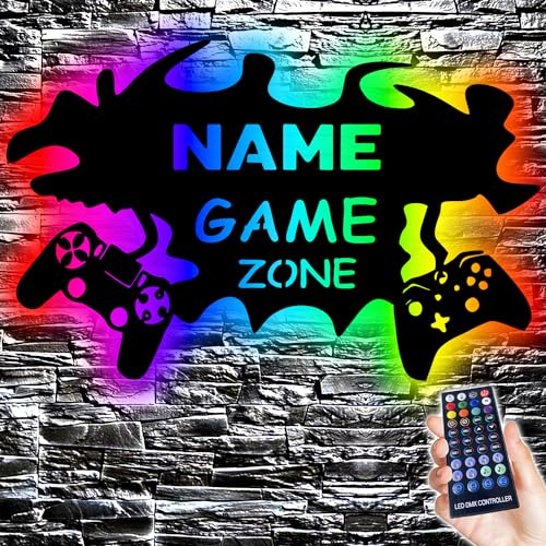 Rgb Led GAME ZONE Schild - Gamer Geschenkidee personalisiert Mit Name Zimmer Beleuchtung Wand Lampe - Zimmer Deko - Besondere Geschenke in 7 MDF Holz Farben von LEON FOLIEN