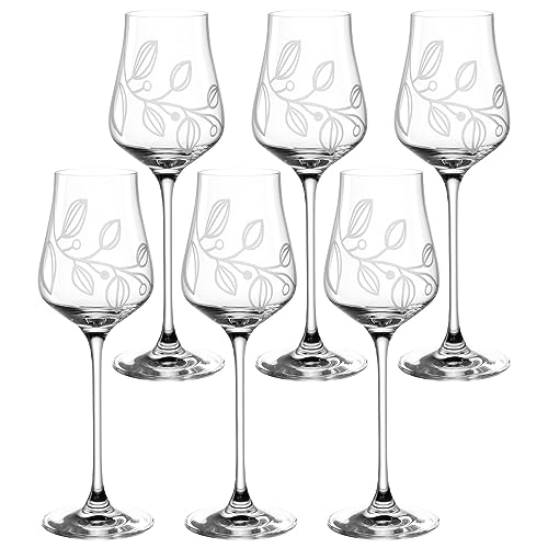 Leonardo Boccio Grappaglas Set 6-teilig - Schnapsglas für Grappa aus Kristallglas - Mit floraler Gravur - Inhalt 210 ml - Spülmaschinengeeignet - 6er Set Grappa Gläser mit bauchiger Form, 066437 von LEONARDO HOME