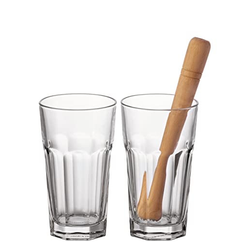 Leonardo Bar Longdrink-Gläser mit Stößel, 2 x spülmaschinengeeignete Mojito, Caipirinha oder Wasser-Gläser inkl. Holz-Stampfer, 3er Set, 540 ml, 073756 Leonardo Bar Longdrink-Gläser mit Stößel, 2 x spülmaschinengeeignete Mojito, Caipirinha oder Wasser-Gläser inkl. Holz-Stampfer, 3er Set, 540 ml, 073756 von LEONARDO HOME