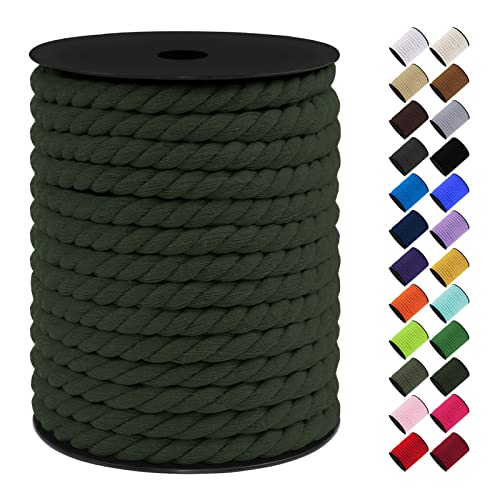 LEREATI Makramee Garn 10mm x 23m, Baumwollkordel Bunt Baumwollseil Geflochten Baumwollschnur, Baumwollgarn für DIY Basteln Hängepflanze Pflanze Aufhänger Wandbehang Weben Dekoration (Dunkelgrün) von LEREATI