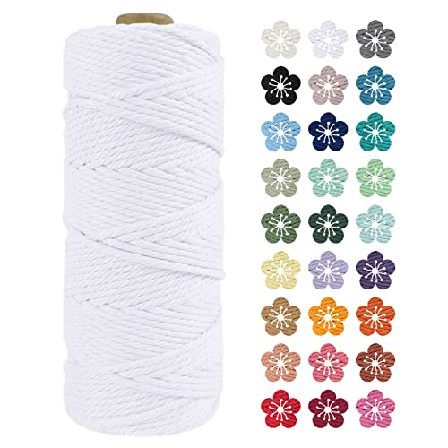 LEREATI Makramee Garn 2mm x 100m Weiß Baumwollkordel Natur Baumwollseil Farbig Baumwollgarn, Macrame Cord 2mm für DIY Geflochten, Makramee Deko, Hängepflanze, Wandbehang, Vorhang von LEREATI