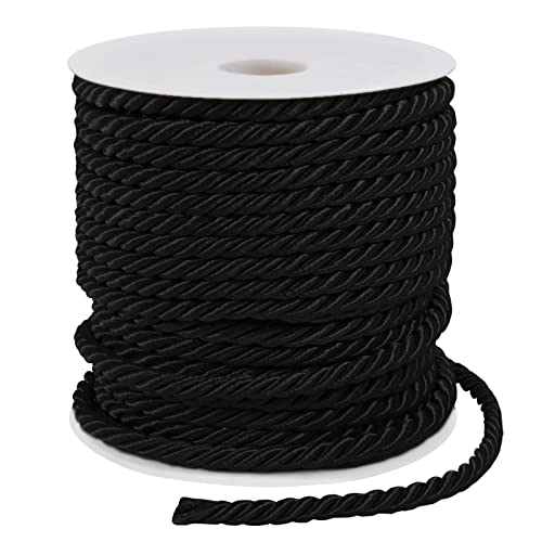 LEREATI Schwarz Polyester Kordel 5mm x 25m, 3-lagige Weiches Bastelseil Satin-Kordel-Besatz Dekorative gedrehte Makramee Schnur für DIY Handwerk Vorhang Krawatte Ehre Cord Geschenk Taschen von LEREATI