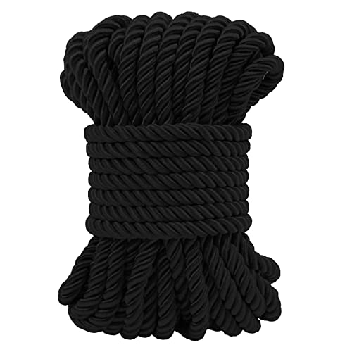 LEREATI Schwarz Polyester Kordel 7mm x 11m, 3-lagige Weiches Bastelseil Satin-Kordel-Besatz Dekorative gedrehte Makramee Schnur für DIY Handwerk Vorhang Krawatte Ehre Cord Geschenk Taschen von LEREATI