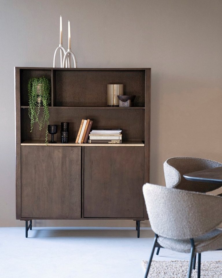 LEVEN Lifestyle Highboard MIO Bücherschrank Regal aus Mangoholz mit Travertin Platte natur von LEVEN Lifestyle