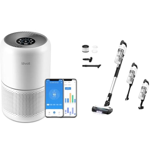 LEVOIT Core 300S Smart Luftreiniger mit Sensor und H13 HEPA Luftfilter für Allergiker + LEVOIT Akku Staubsauger mit Tierhaardüse, Anti-Haar-Verwicklung, max 50min Laufzeit von Levoit