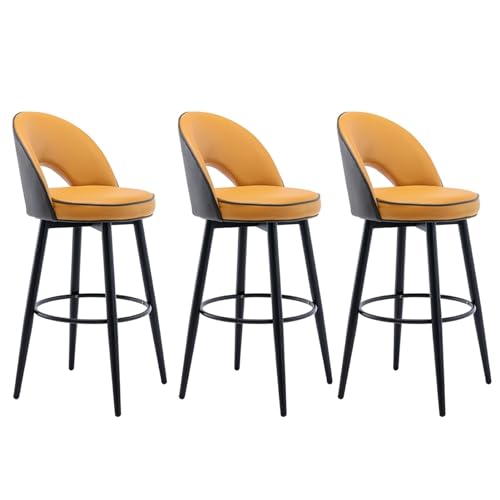 Bar Stools Set of 3, Counter Height 360° Swivel Barstools with Back, PU Leather Bar Chairs with Steel Legs and Footrest, for Kitchen Counter Restaurant Lounge Pub (Color : Gray orange, Size : 72cm von LFWAEE