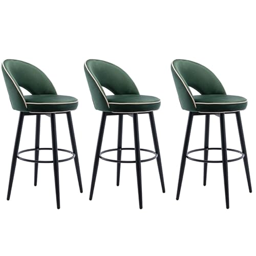 Barhocker-Set mit 3 Stück, um 360° drehbare Barhocker mit Rückenlehne, PU-Leder-Barstühle mit Stahlbeinen und Fußstütze, for Küchentheke, Restaurant, Lounge, Pub(Color:Green Velvet,Size:62cm) von LFWAEE