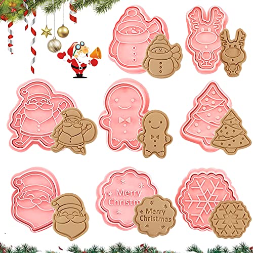 Ausstechförmchen Weihnachten, 8 PCS Weihnachten Keksausstecher, 3D Ausstechformen, Cookie Backen Form, Ausstechformen silikon, Plätzchenausstecher, zum Ausstechen von Plätzchen, Keksen, Fondant(A) von LGZIN