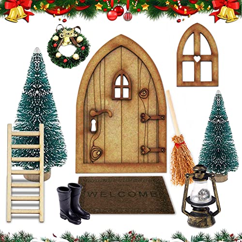 LGZIN Wichteltür Weihnachten Set, Miniatur Wichtelhaus Weihnachts Deko, Wichtelhaus Weihnachtsdeko, Wichteltür Nissedor mit Zubehör, Holzleiter Wichtelbesen Gummistiefel Teppich Miniatur Gartenmöbel von LGZIN