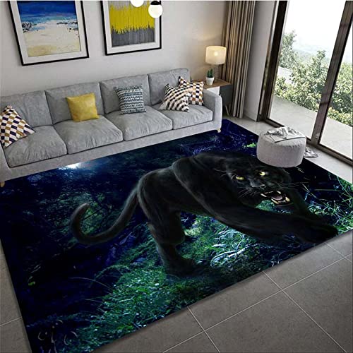 LHGBGBLN Nachtwald schwarzer Panther 3D Teppich Schlafzimmer Fußmatten Wohnzimmer Teppich Badezimmer Dekoration rutschfeste Matte Eingangsmatte von LHGBGBLN