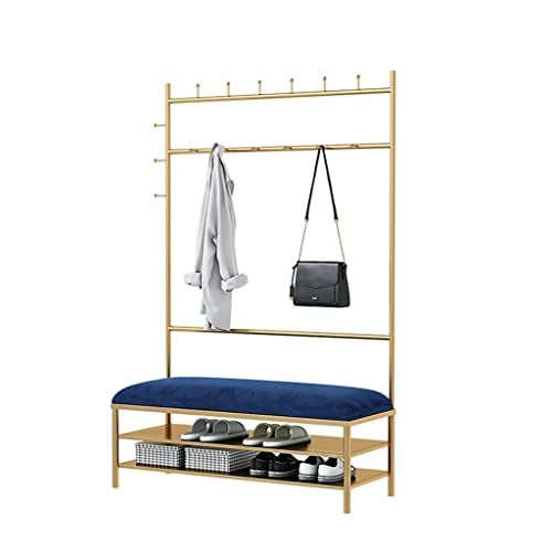 LHHL Eingangsbereich Metall Garderobe It Schuhbank 3-In-1-Hallenbaum Mit Doppelhaken Und Ablage Taschen Hüte Kleidung Schlüssel Gold/schwarz (Color : Gold A, Size : 120x35x175CM) von LHHL