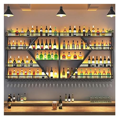 Großes an der Wand montiertes Weinregal, 3-lagiges LED-Ausstellungsregal für Likörflaschen, schwebende Barregale aus Metall, Flaschenhalter, rautenförmiges schwebendes Weinregal, für Küche, Zuhause, von LHQYA