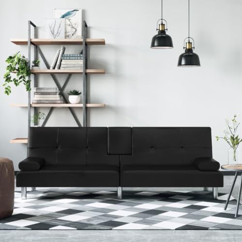 LIANGDONFC Gazebo-Stuhl, Sofa für das WohnzimmerSchlafsofa mit Getränkehaltern Schwarz KunstlederGeeignet für Innenhof, Café, Wohnzimmer von LIANGDONFC