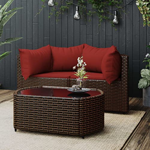 LIANGDONFC Mode-Sofa, Salonsitzmöbel3-tlg. Garten-Lounge-Set mit Kissen Braun Poly RattanGeeignet für Cafe, Garten, Wohnzimmer von LIANGDONFC