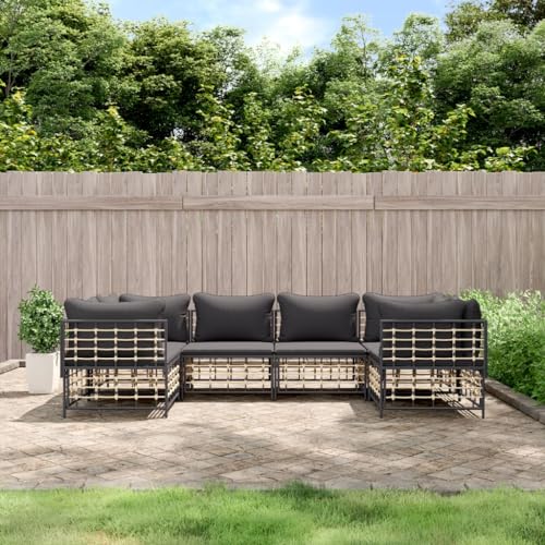 LIANGDONFC Mode-Sofa, Salonsitzmöbel6-tlg. Garten-Lounge-Set mit Kissen Anthrazit Poly RattanGeeignet für Cafe, Garten, Wohnzimmer von LIANGDONFC