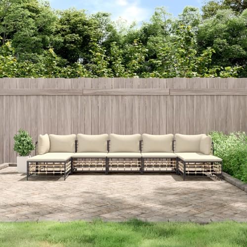 LIANGDONFC Mode-Sofa, Salonsitzmöbel7-tlg. Garten-Lounge-Set mit Kissen Anthrazit Poly RattanGeeignet für Cafe, Garten, Wohnzimmer von LIANGDONFC