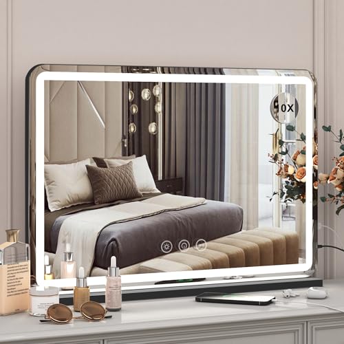 LIANWANG Hollywood Schminkspiegel mit Beleuchtung, Hollywood Spiegel mit 3 Farbtemperaturen, Groß Schminkspiegel mit Touchscreen-Steuerung und USB Für Makeup 80 X 55cm von LIANWANG