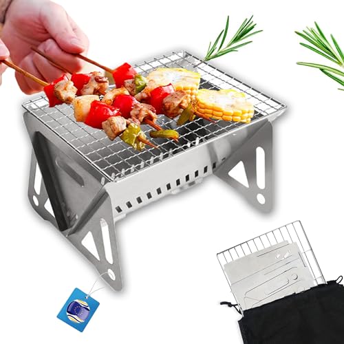 LIBRNTY Grill Klappgrill Campinggrill,mit Kohle- und Grillrost,Tragbarer Abnehmbare BBQ-grill für Outdoor, Camping, Reise, Festival, Picknick Für 1-2 Personen,21x13x13cm,praktisch,tragbar von LIBRNTY