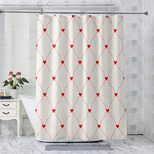 LICAPE Duschvorhang 200x200, Duschvorhang Gitter, Rotes Herz Duschvorhang mit 12 Plastik Haken, Badevorhang Waschbar Textil Shower Curtains für Dusche und Badewanne von LICAPE