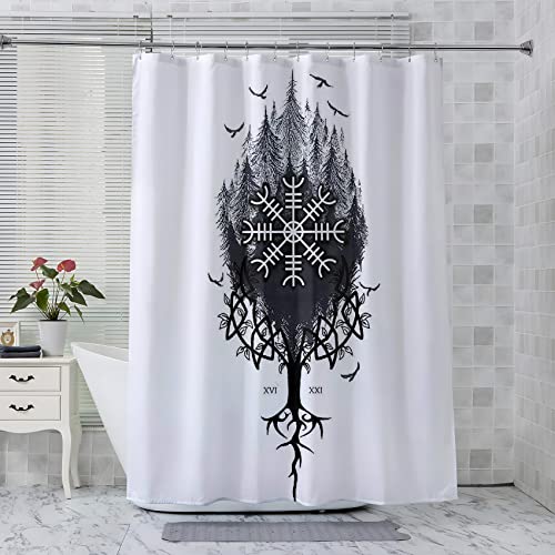 LICAPE Duschvorhang Viking, Duschvorhang 180x180 cm, Baum Duschvorhang mit 12 Plastik Haken, Badevorhang Waschbar Textil Shower Curtains für Dusche und Badewanne von LICAPE