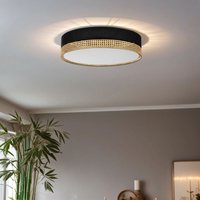 Deckenlampe rund ø 45 cm Stoff Rattan 3x E27 Boho Deckenleuchte - Schwarz, Natur von LICHT-ERLEBNISSE