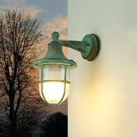 Licht-erlebnisse - Wandlampe außen Grün antik Glas Echt-Messing IP64 E27 Maritim Außenleuchte - Grün Antik von LICHT-ERLEBNISSE